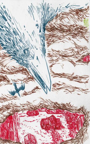 Flight over the village